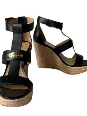 Michael Kors Finley Espadrille Wedge Sandals Black Size 10